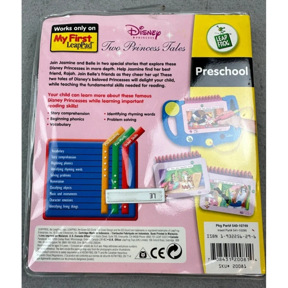 Disney Princess TWO PRINCESS TALES Leap Frog My First LeapPad Book Cartridge NIP
